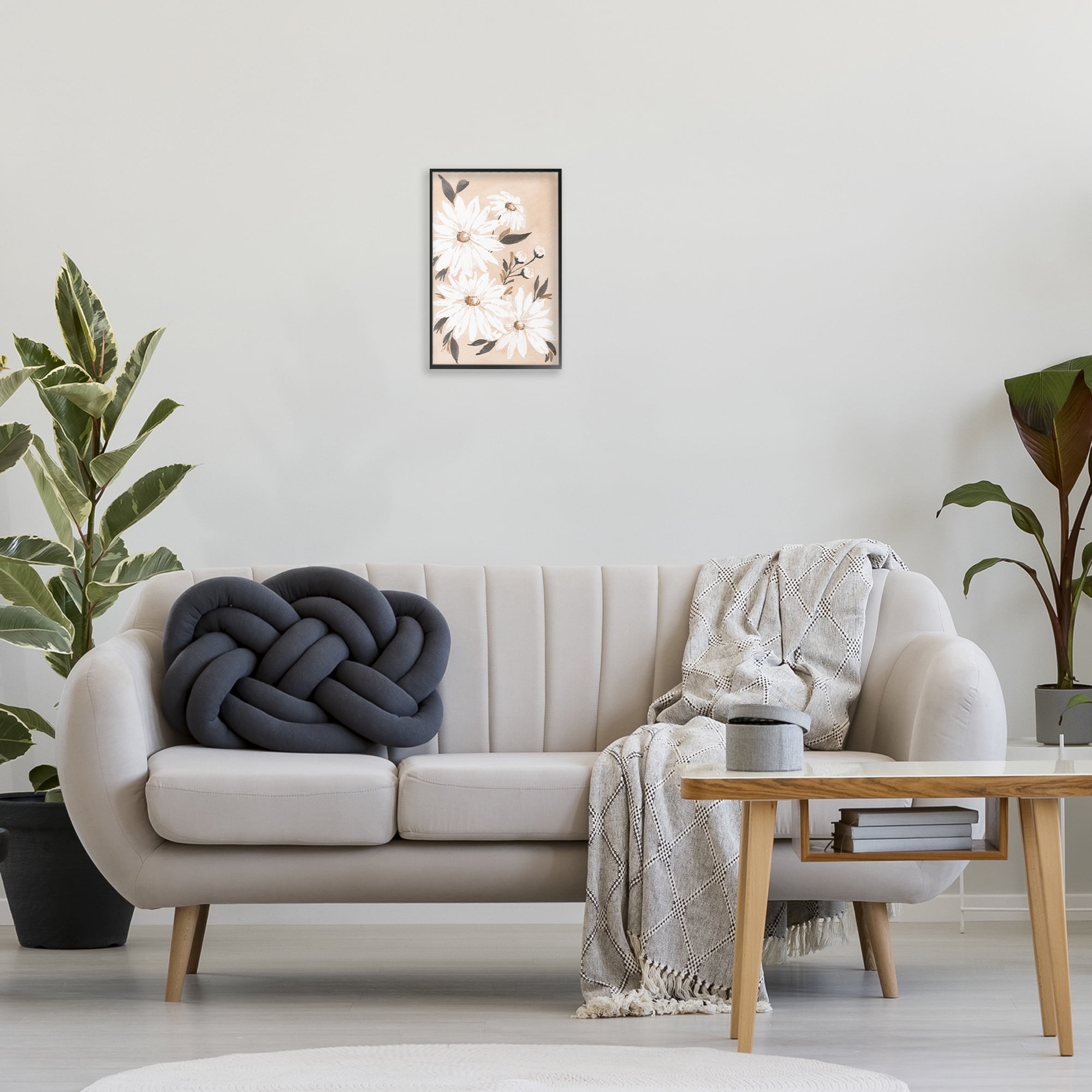 Stupell Industries Muted Neutral Daisies Botanical & Floral Painting Black Framed Art Print Wall Art, 12 x 18
