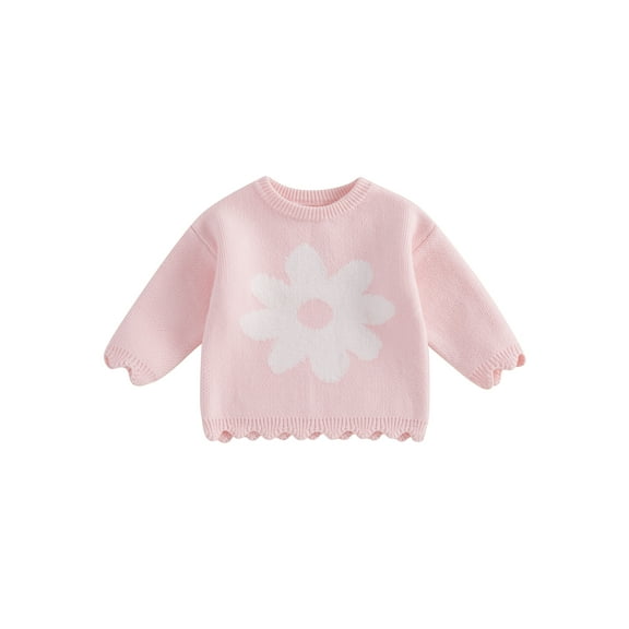 Kids Toddler Girls Sweater, 6 12 18 24 Months 2T 3T 4T Sweet Long Sleeve Crew Neck Flower Warm Winter Sweater Clothes