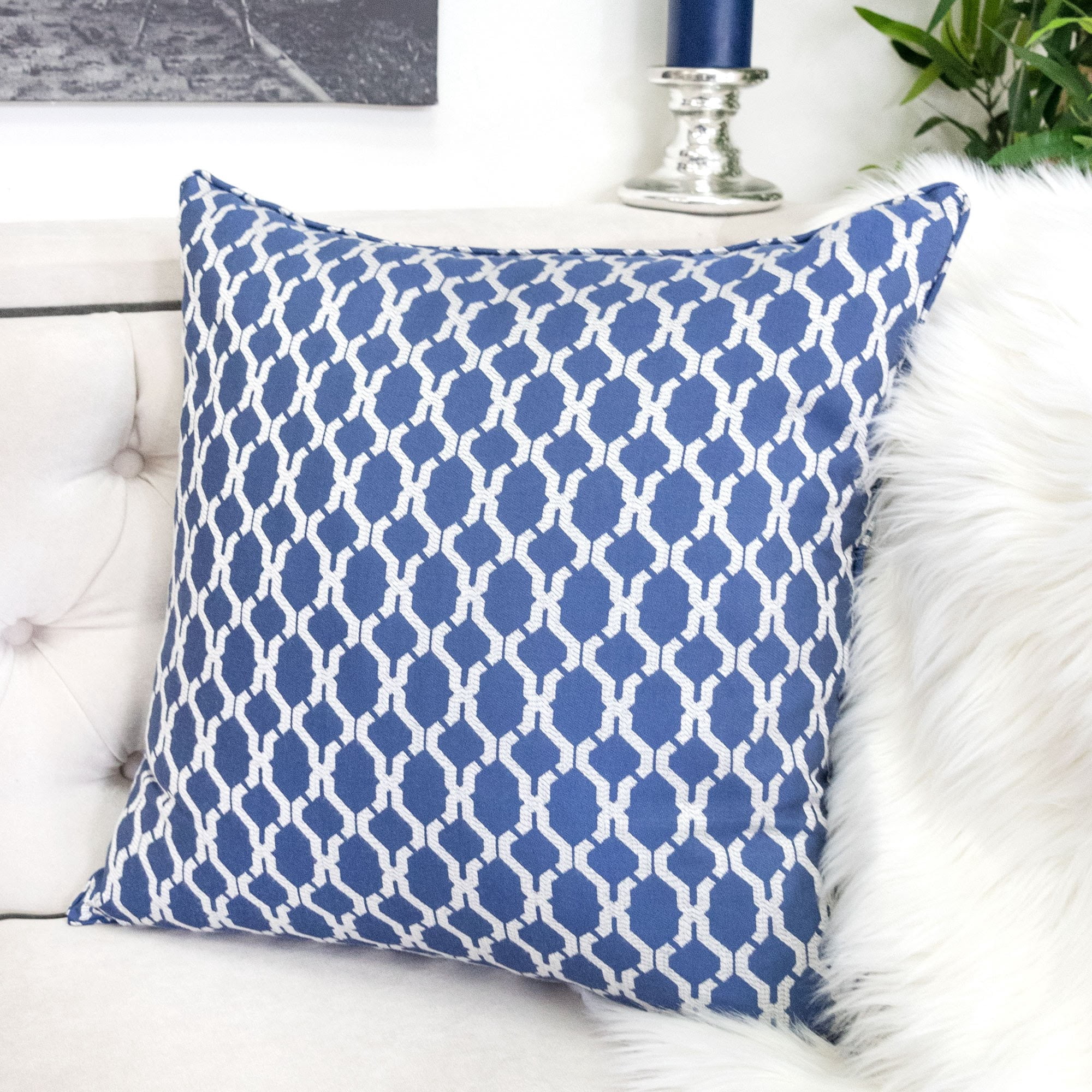 Amelia Navy Geometric Polyester 20 in. x 20 in Throw Pillow (Set of 2)
