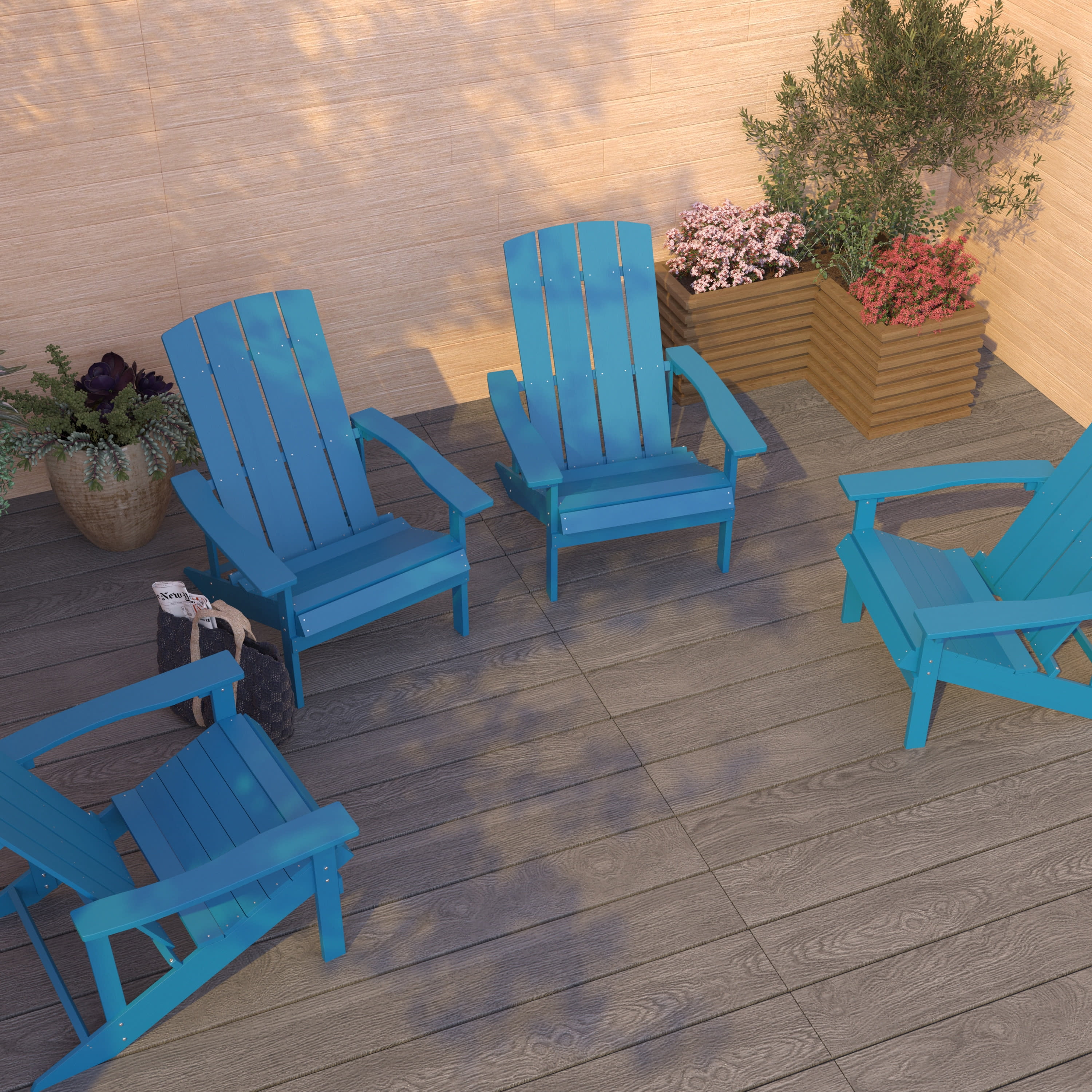 Merrick Lane Set of 4 All-Weather Poly Resin Wood Adirondack Chairs in Azure Blue