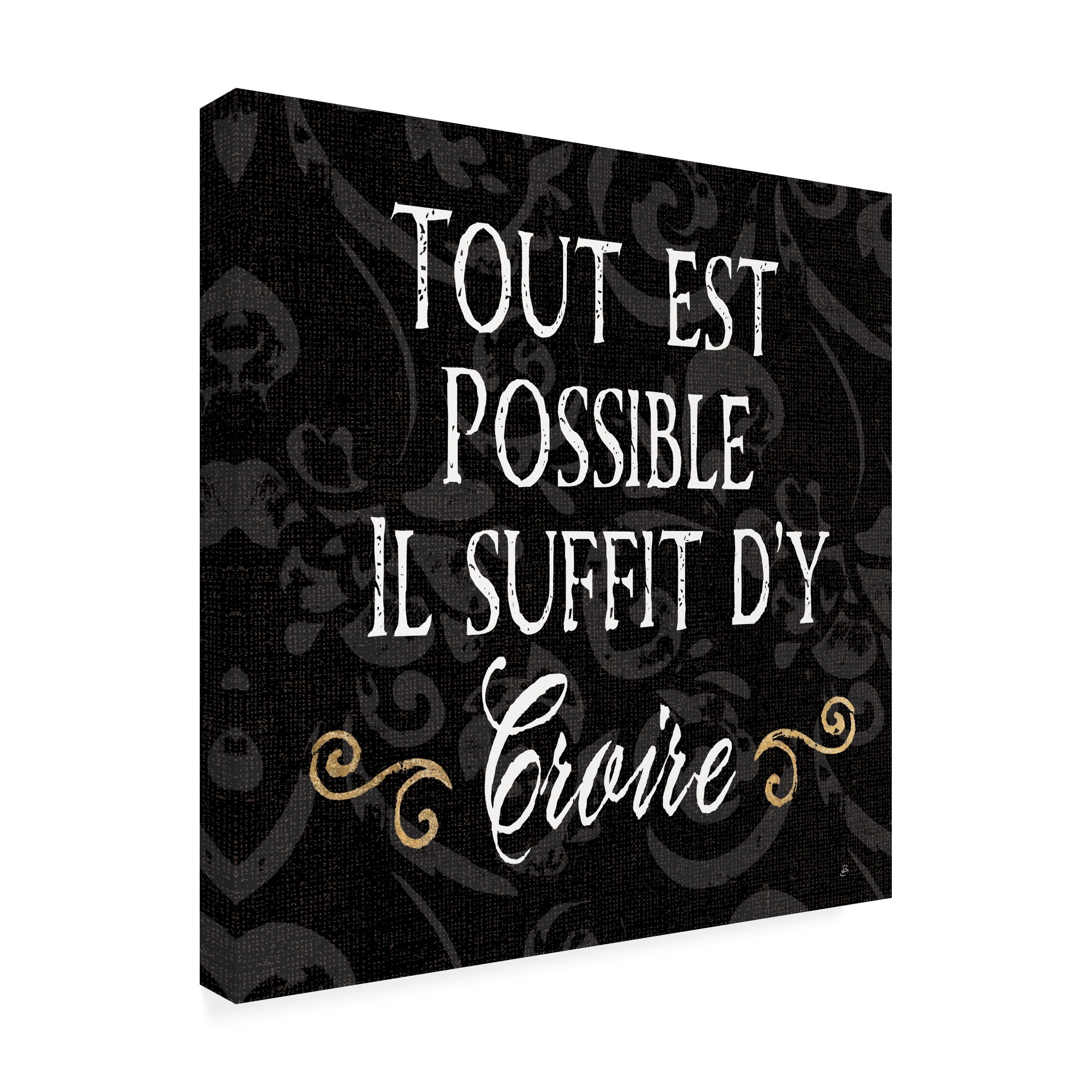Daphne Brissonnet 'Inspirational Collage IV French on Black' Canvas Art