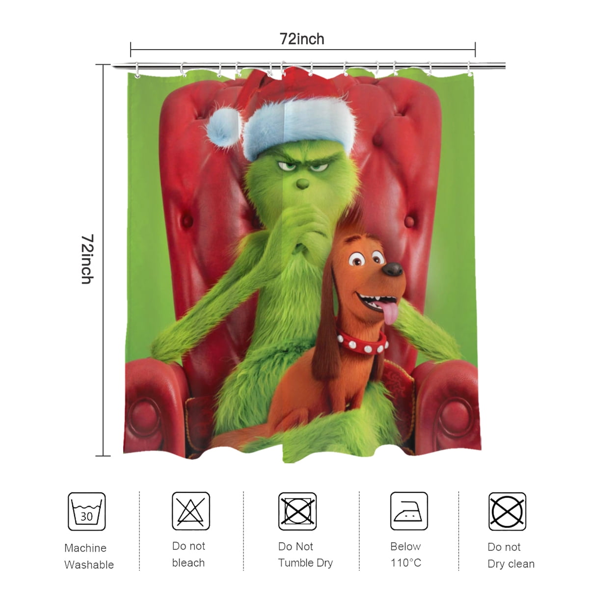 4 Pcs Christmas Shower Curtain Set, Christmas Bathroom Sets with Non-Slip Rug, Toilet Cover & Bath Mat, Green Holiday Shower Curtains for Bathroom Decor with Hook