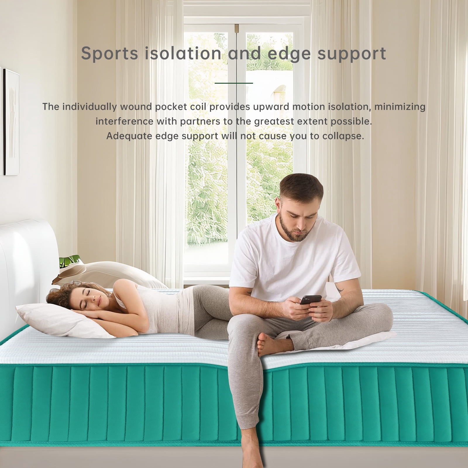 BMMB King Size Summer Cooling Breathing Mattress, 12'' Medium Firm Comfortable Hybrid Innerspring and Memory Foam Mattress