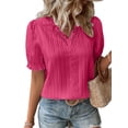 thumbnail image 3 of Enwejyy Womens Summer Hollow Out Solid Short Sleeve V-Neck Basic Blouse, 3 of 4