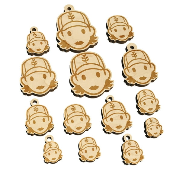 Occupation Farmer Cap Woman Icon Wood Mini Charms Shapes DIY Craft Jewelry - No Hole - 18mm (17pcs)