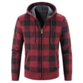 thumbnail image 2 of SWSMCLT Men's Full Zip Hoodies Slim Fit Hooded Sweatshirt Plaid Fleece Lined Cardigan Sweater Thermal Long Sleeve Thick Knit Burgundy 42, 2 of 3