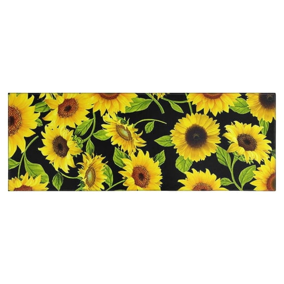 Black Green Leaf Sunflower Pattern Kitchen Rug Mat,Kitchen Runner Rugs Non Skid Washable,Decorative Kitchen Floor Mats for Kitchen,Sink,Laundry,17"X47"