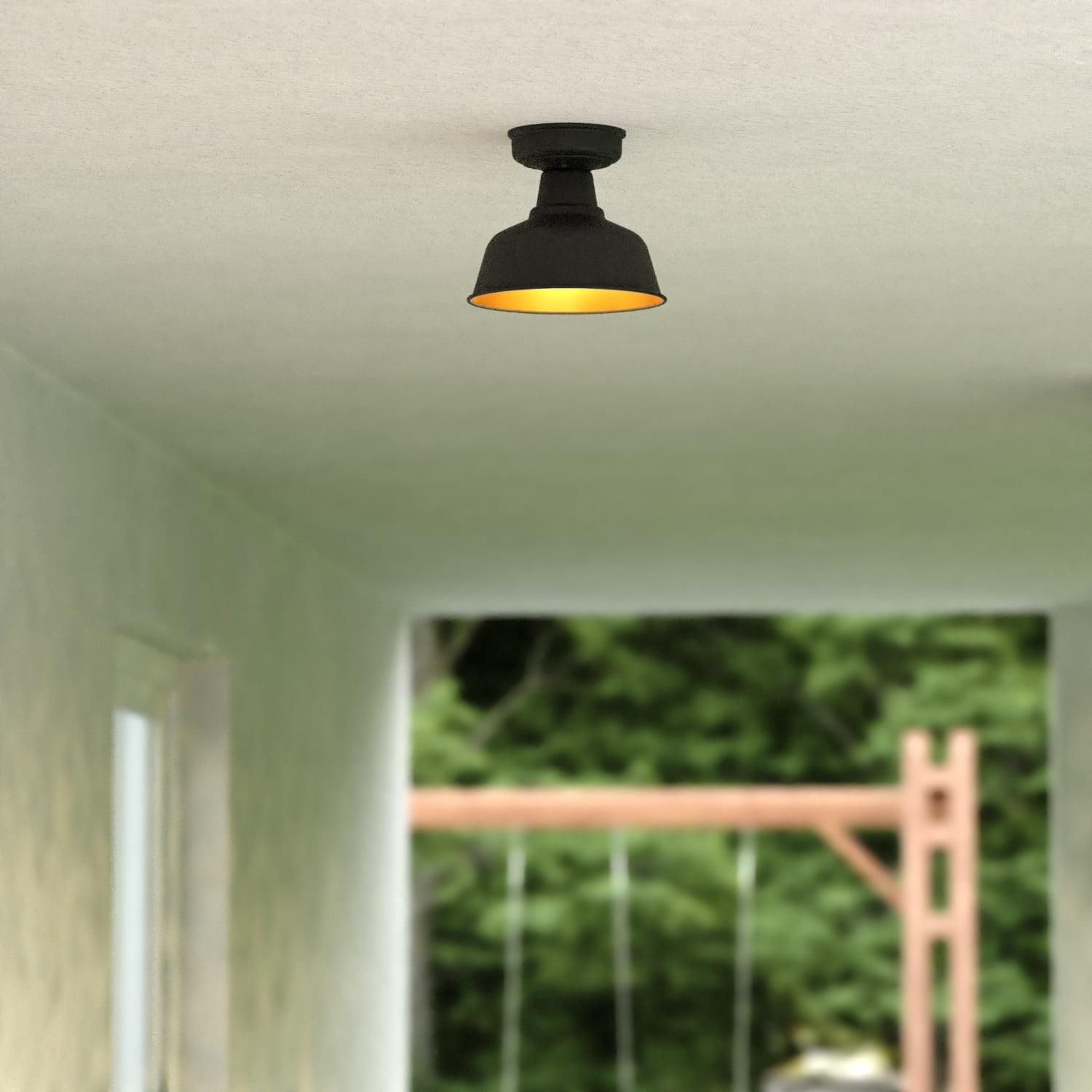 Cody Oil Rubbed Bronze and Light Gold Farmhouse Outdoor Flush Mount Ceiling Light