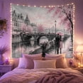 thumbnail image 2 of Rainy Riverside Scene with Umbrella Couple and Stone Bridge, Romantic Impressionist for Art Lovers, Scenic Wall Art, Valentine's Day Gift, Tapestry Wall Hanging for Bedroom and Living Room, 2 of 7