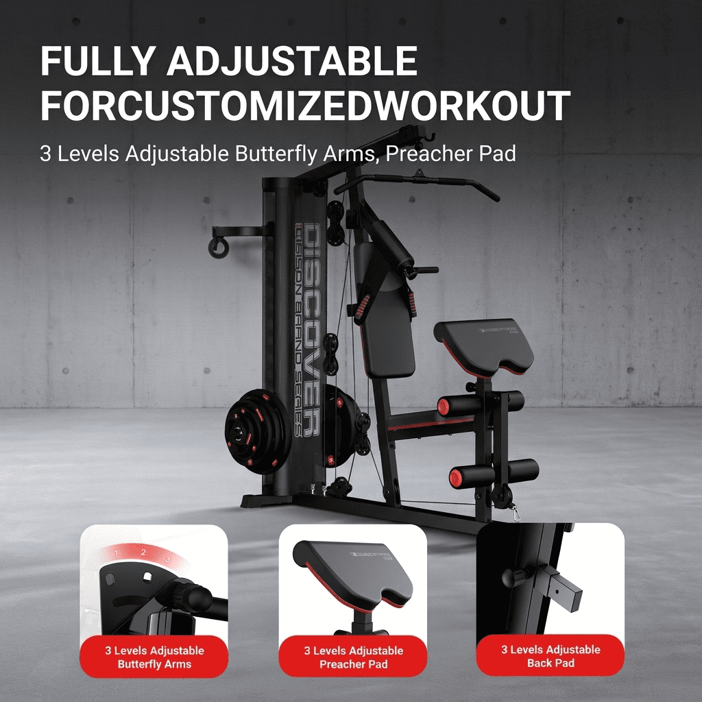 HARISON Home Gym - Full Body Workout Equipment, Exercise Equipment with 450lbs, Multifunctional Home Gym Equipment for Home with Pulley System, Weight Bench, Rowing Machine