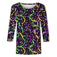 thumbnail image 5 of Nmnitkp Spring 2026 Womens Tops Fashion 3/4 Sleeve Tops for Women Mardi Gras Mask Print Loose Crew Neck Women's T-Shirts, Casual Carnival Spring Wear Women's Tops, Tees & Blouses Purple,3XL, 5 of 6
