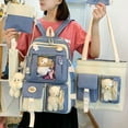 thumbnail image 2 of Flmtop 5Pcs/Set Student Backpack Adjustable Straps Korean Style Canvas Bookbag Messenger Bag Pencil Case for School, 2 of 9