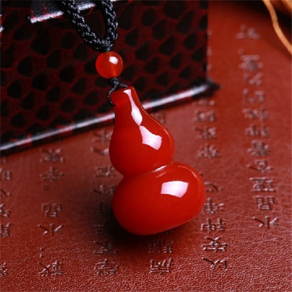 Red Gourd Pendant Necklace Unisex Stone Charm for Peace Blessing Protection Symbolic Lucky Amulet