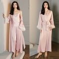 thumbnail image 4 of Pijama de seda de hielo para mujer, camisón de satén de manga larga con plumas y pantalones con tirantes, traje de casa 2658 2659, 4 of 6