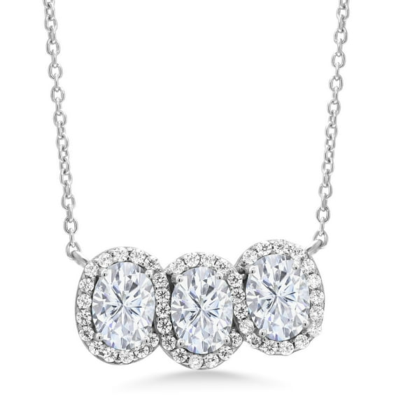 Gem Stone King 925 Sterling Silver Necklace Set with Near Colorless Oval 3.15cttw Moissanite