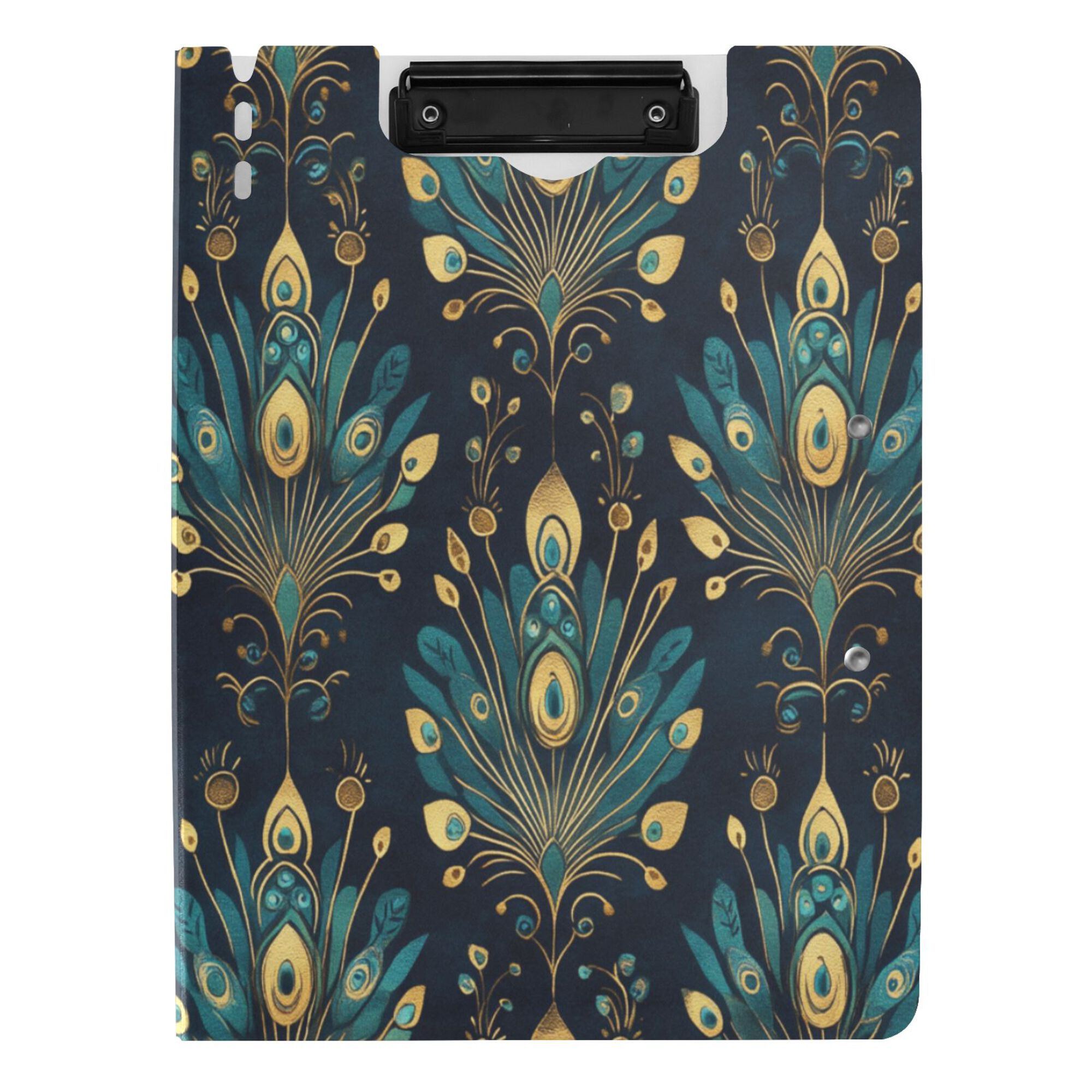 FORMRS A4 Clipboard Folder with Pen Holder Horizontal Foldable School Office Binder, Gold Peacock Pattern