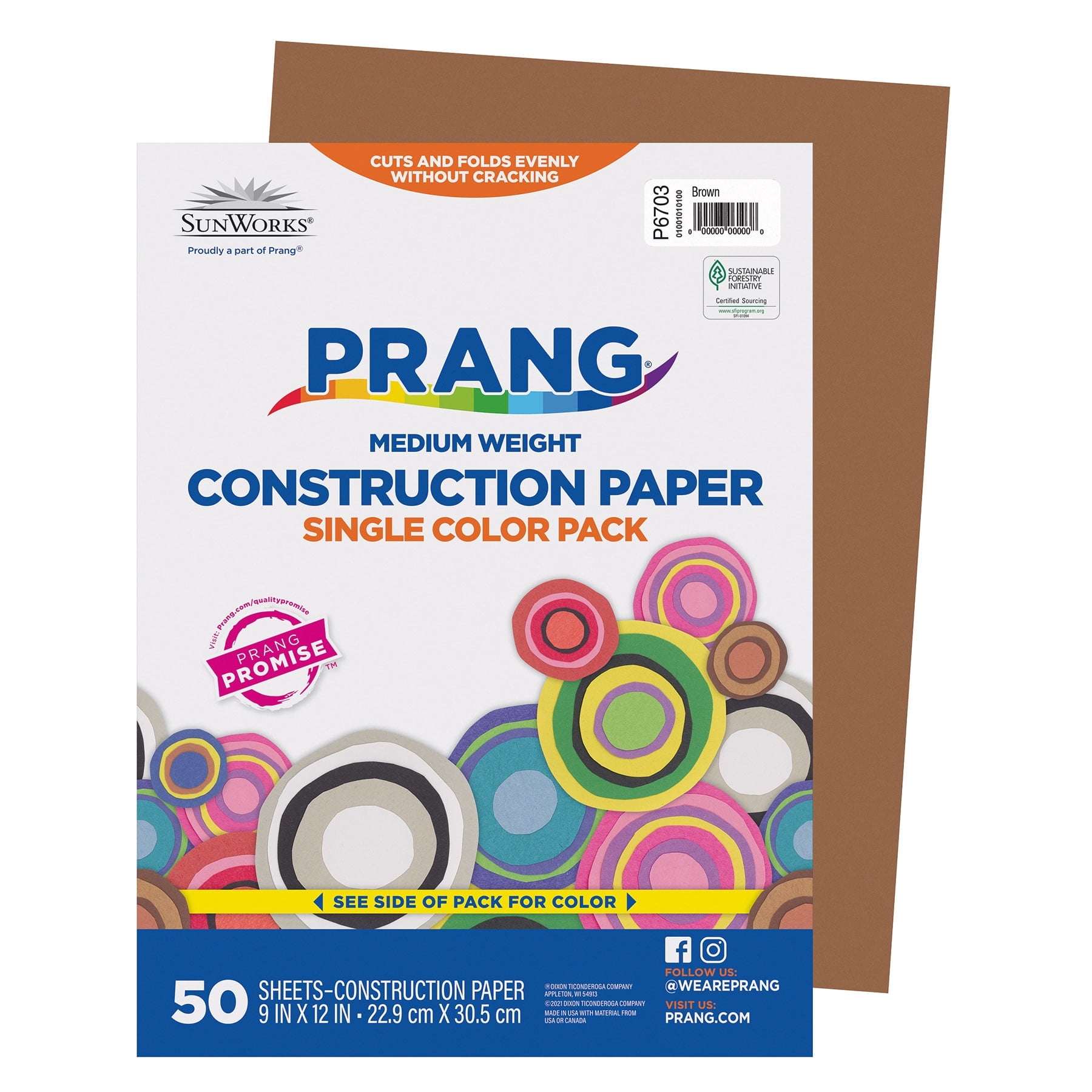 Prang Construction Paper, Medium Weight, Brown, 9" x 12", 50 Sheets Per Pack, 10 Packs