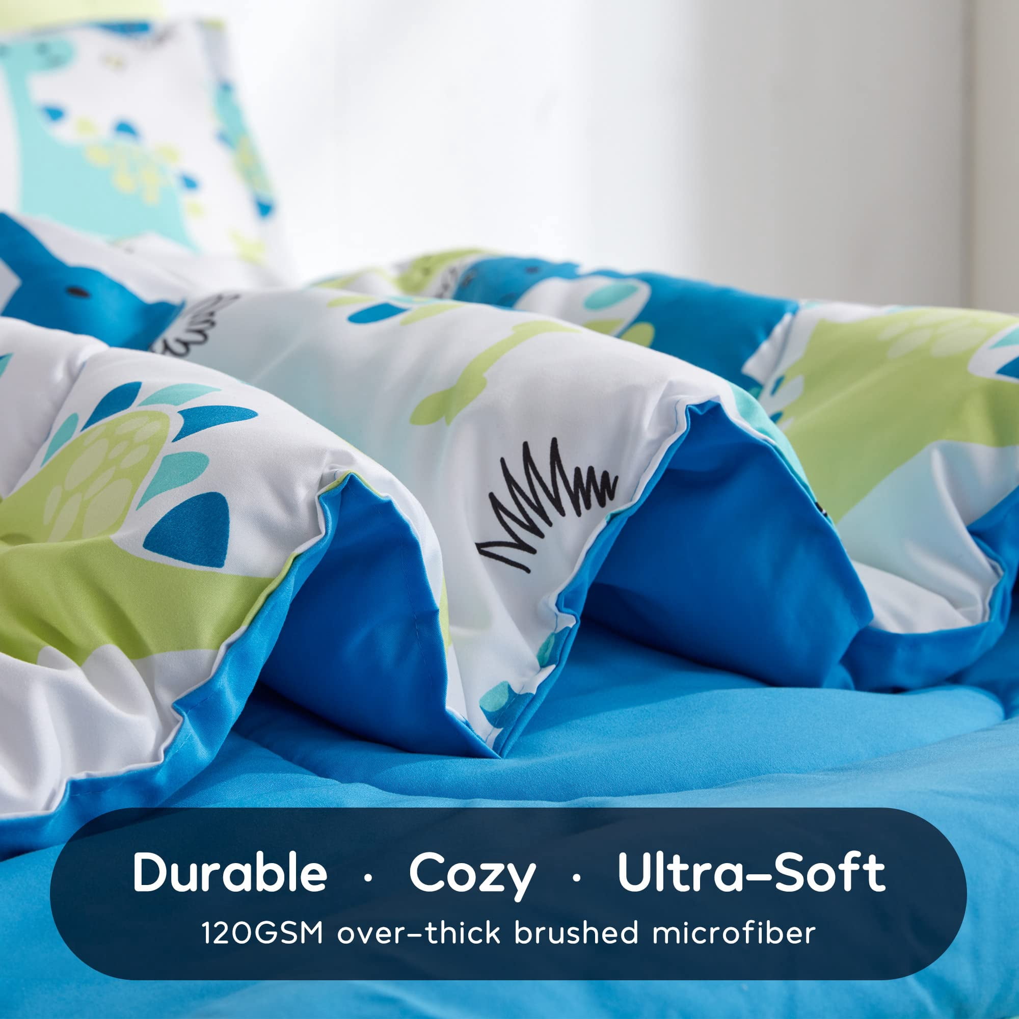 Sleep Zone Kids Bedding Comforter Set Full/Queen Size - Super Soft & Cute Printed 3-Piece Comforter Set All Seasons for Boys, Girls, Fade Resistant, Machine Washable, Cute Dino