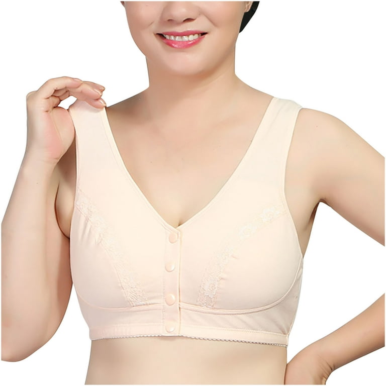 Bigersell Padded Sports Bra for Women Solid Sleeveless Lingerie Front Four  Button Wide Strap Tank Bra Tall Size Bra and Panty Set, Style 7308, Beige