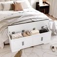 thumbnail image 5 of NYBOPAVIS 47" Wooden Storage Bench with Storage & Cushion, Upholstered Storage Bench with Safety Hinges for Entryway, Bedroom, White, 5 of 11