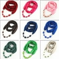 thumbnail image 4 of BESTYO Womens Fashion Neckerchief Ring Scarf Necklaces Beads Solid Color Jewelry Shawl, 4 of 17