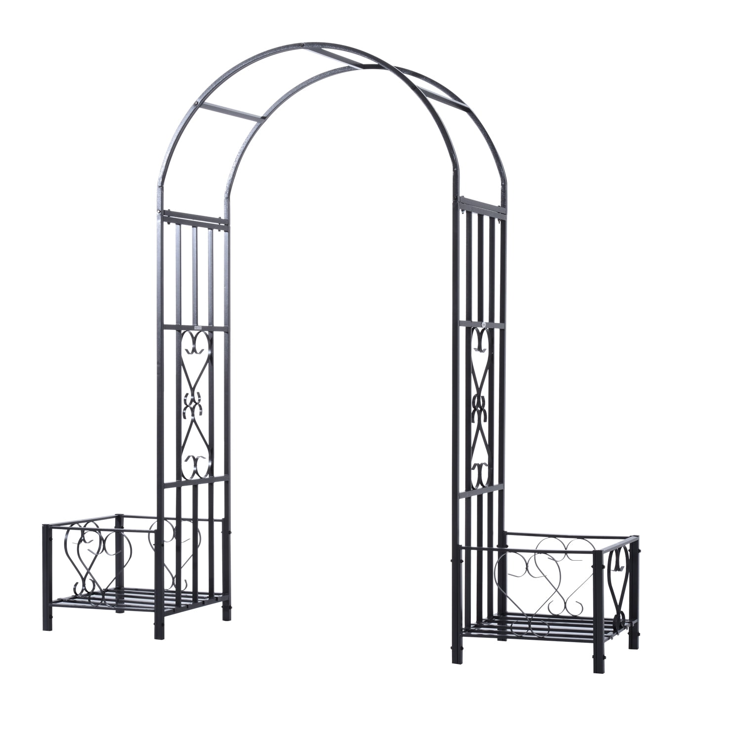 Outsunny 6.8ft Decorative Metal Garden Arch with 2 Planter Boxes