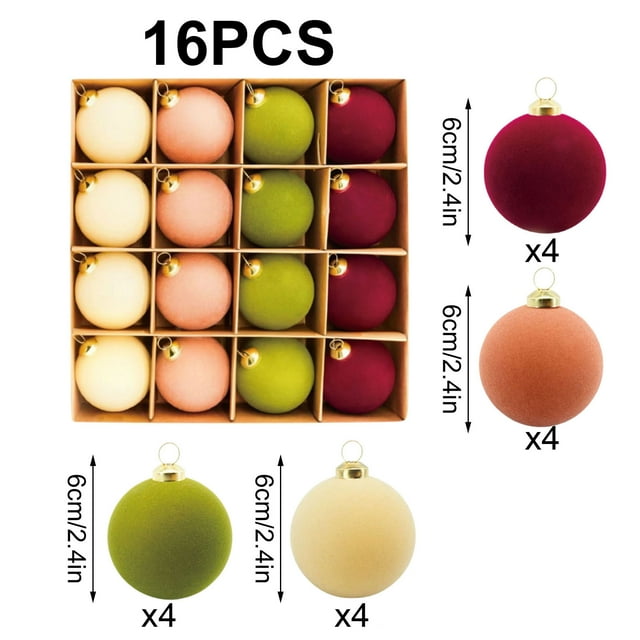 Bolas decorativas navideñas, 16 piezas de bolas navideñas de terciopelo, adornos flocados para árbol de Navidad, bolas de plástico, adornos colgantes decorativos de Navidad, decoración para árbol de N