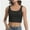 Black, variant on Women's Sleeveless Strappy Tank Square Neck Double Layer Workout Fitness Casual Basic Crop Tops