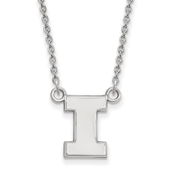 14k White Gold LogoArt University of Illinois Letter I Small Pendant 18 inch Necklace Q4W015UIL-18