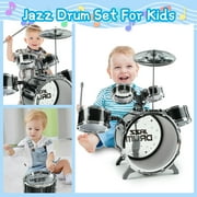JUGAAD LIFE Kids Drum Set for Toddler 10-Piece Beginners Jazz Drum Set with Stools, Toys for Boys Girls Aged 3-14 Years Old Beginner Birthday Gift Black