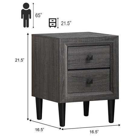 Costway Nightstand W 2 Drawers Multipurpose Retro Grey Bedside Table Fully Assembled Walmart Canada
