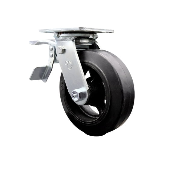 6 Inch Rubber on Steel Caster with Ball Bearing and Total Lock Brake SCC