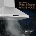 thumbnail image 5 of Awoco 30"W x 20"D x 12"H Wall Mount Stainless Steel Range Hood, 3 Speeds, 6” Round Top Vent, 800CFM, 2 LED Lights, Remote Control Included, 5 of 7
