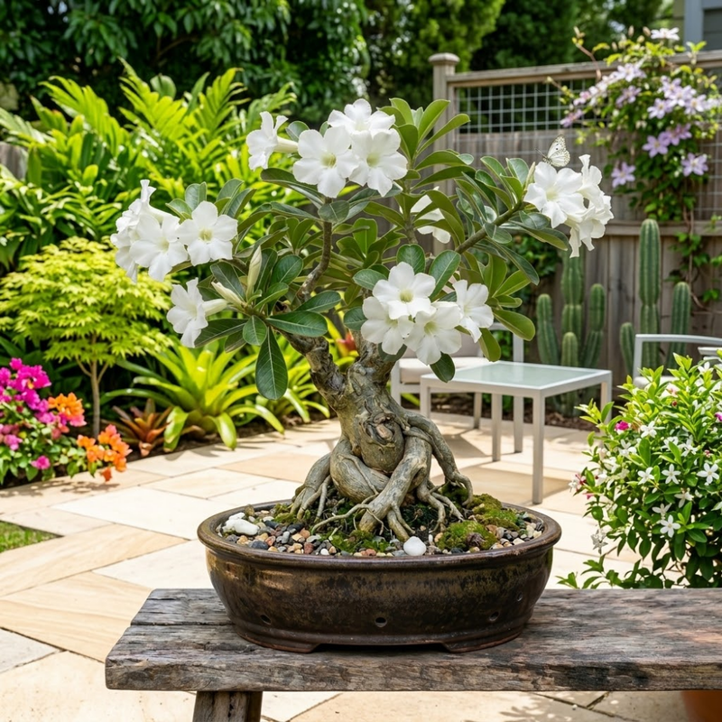 White Desert Rose Plant Live, Adenium Obesum Desert Rose, 4-8 Inc Tall, Perennia and Hardy Succulent for Indoor and Outdoor Planting