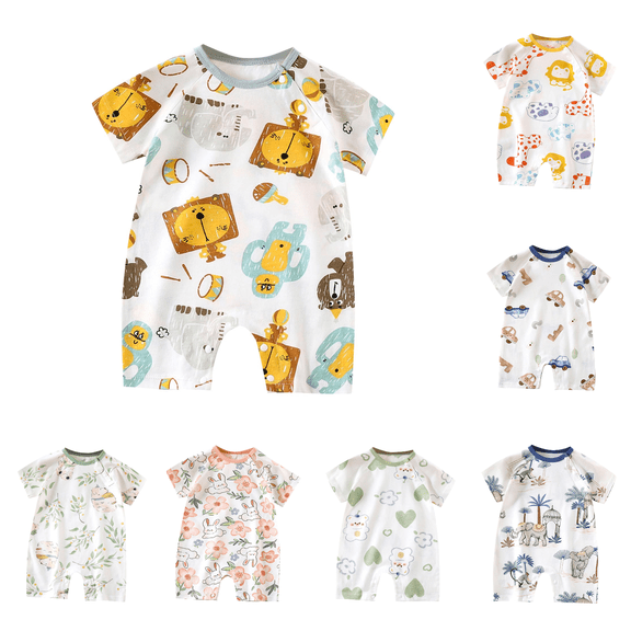 Lovzfmll Car Print Short Sleeve Romper for Toddlers, Cotton Snap Crotch Jumpsuit with Snap Closure for Little Boys & Girls, Summer Casual Outfits for 0-2 Months