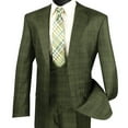 thumbnail image 2 of Luxurious Men's 3-Piece Glen Plaid Pattern Suit, Blazer, Vest and Pants w/1 Pair of Socks - Olive 54L, 2 of 4