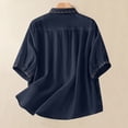 thumbnail image 7 of Women's Embroidered Tops Button down Short Sleeve Shirts Causal Summer Solid Color Blouses Floral Loose Soft Tees (L, Navy), 7 of 7
