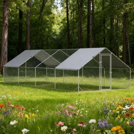 ZephyPaws 10' x 26' x 6.6' Large Metal Chicken Coop with Run for 30 Chickens,Chicken Runs for Yard with Cover for Water-Resistant,Walk-in Chicken House/Pen/Cage Outdoor Duck Coop
