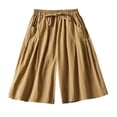 thumbnail image 2 of LEBONYARD Womens Shorts Summer Plus Size,Women's Casual Solid Color Loose Leg Pants with Elastic Waist and Five Point Shorts Khaki M, 2 of 3