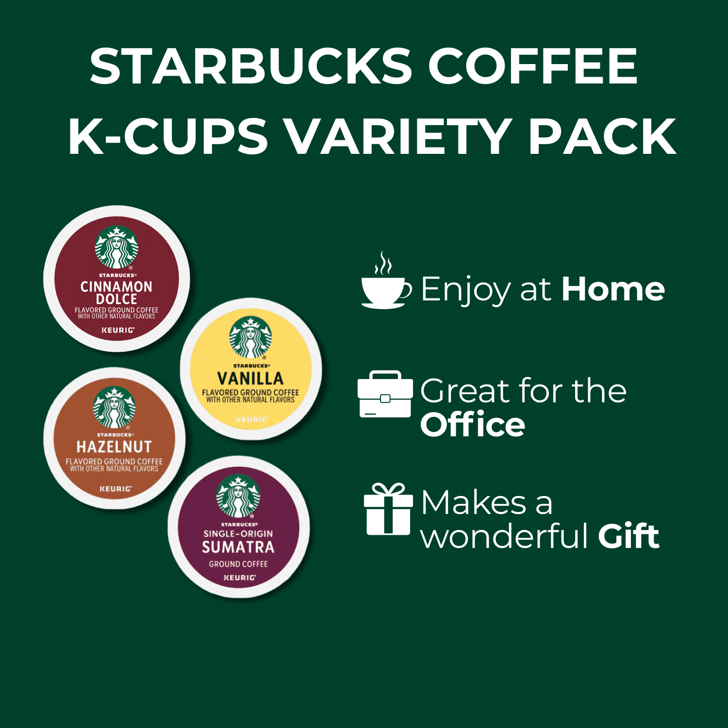 Starbuck Coffee Pods Variety Pack –30 Count with Recipe eBook - Flavored Coffee: Hazelnut, Caramel, French Vanilla, Pumpkin Spice, Cinnamon Dolce, Toasted Graham,Medium & Dark Roast K Cups for Keurig