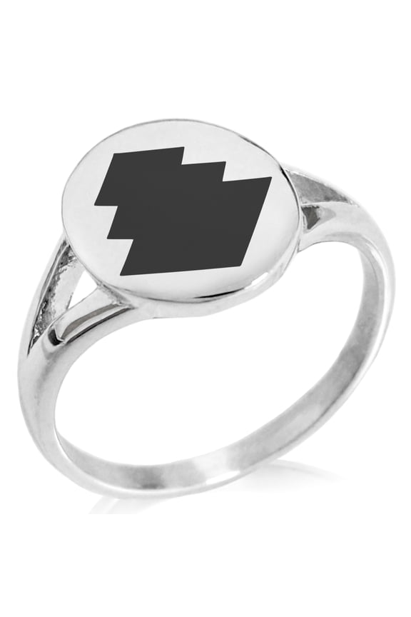 Stainless Steel Ogasawara Samurai Crest Minimalist Oval Top Polished Statement Signet Ring