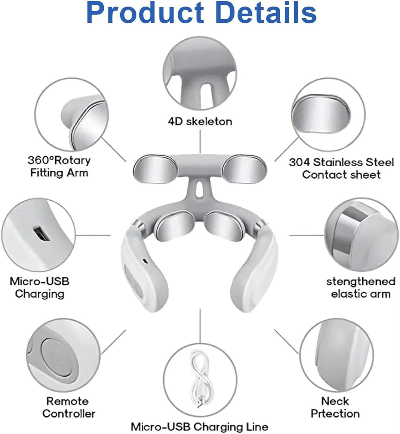Vitality Magic Pro 2.0 Neck Massager,Vagus Nerve Stimulator Neck,4-Head Electric Rechargeable Neck Massager with 6 Vibration Modes & 16 Adjustable Gears,Promote Muscle Relaxation