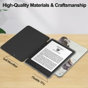 PU Leather + Clear Soft TPU Back Case for Amazon Kindle 11th Generation 2022 / Kindle 6 Inch 2024 E-Reader, with Magnetic Closure Auto-Wake/Sleep Folio Flip Cover, White Marble