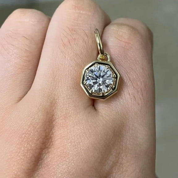 1.0 Ct Round Cut Real Moissanite Pendant Solitaire Bezel Set Pendant Anniversary Perfect Gift For Her 18k Yellow , White Gold Plated