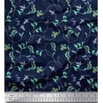 thumbnail image 1 of Soimoi Blue Heavy Satin Fabric Artistic Leaves Print Fabric by the Yard 54 Inch Wide, 1 of 3