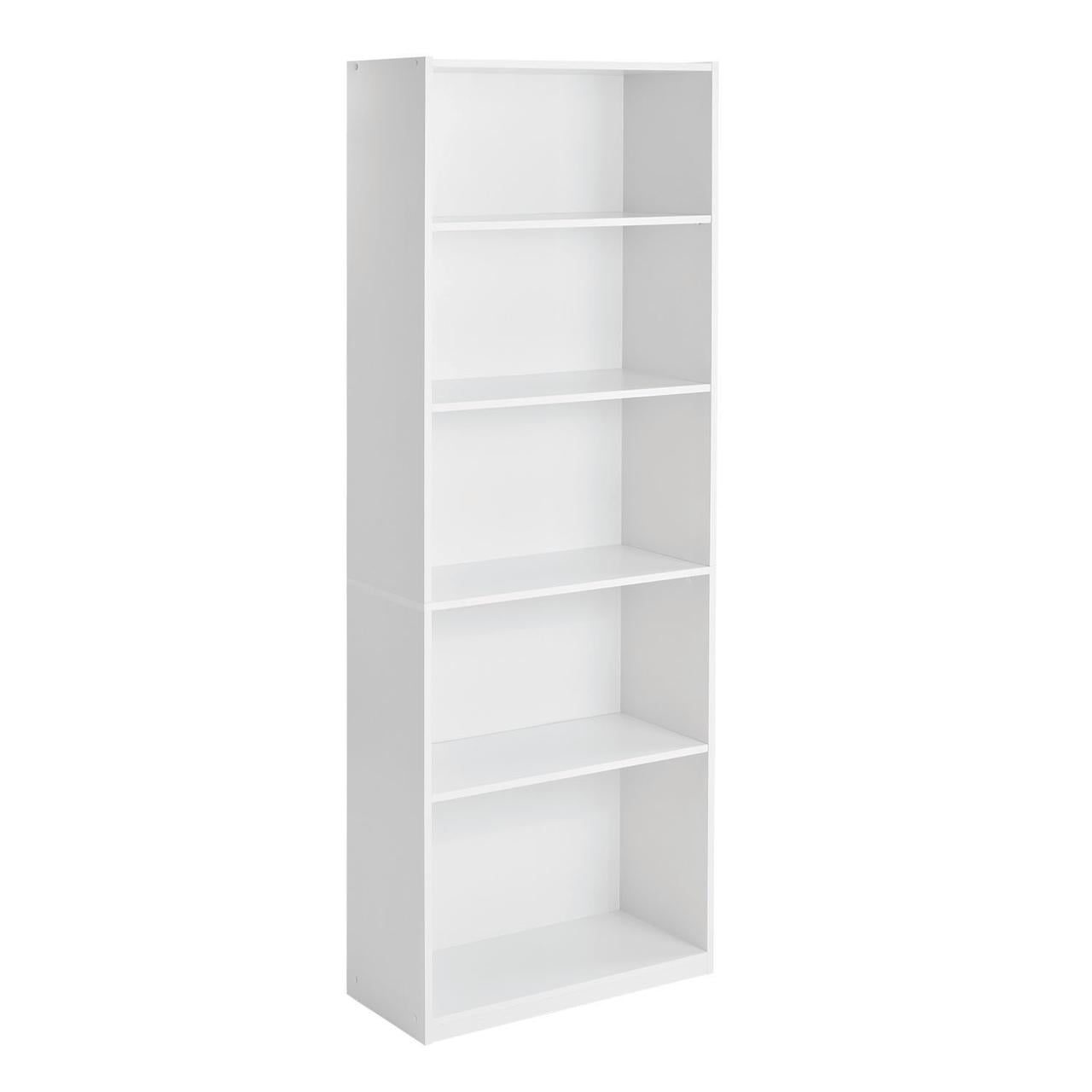 5-Shelf White Bookcase With Adjustable Shelves – 71.42" Tall, Made In USA