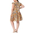 thumbnail image 3 of Agnes Orinda Women's Plus Size Boho Dress Floral Print Tiered Ruffle Flutter Sleeves Round Neck Summer Babydoll Dress 3X Yellow, 3 of 6