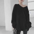 thumbnail image 4 of Oversized Gray Knitting Sweater Loose Fit Round Neck Long Sleeve Women Pullovers New Fashion Autumn Winter 2021, 4 of 5