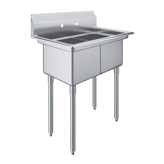 AmGood 22 in. x 34 in. Stainless Steel Two Compartment Sink with 14 in. x 16 in. x 11 in. Bowls