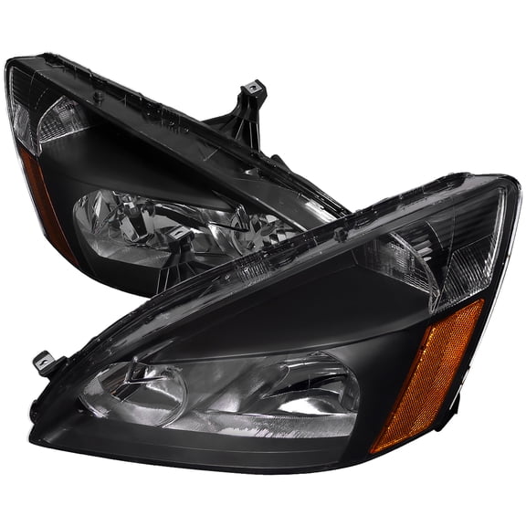 Factory Style Headlights w/ Amber Reflector (Black Housing/Clear Lens) Made for and Compatible with 2003-2007 Honda Accord